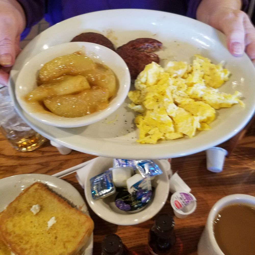 Cracker Barrel Old Country Store - Fried apples, Sausage patties, 2Scrambled eggs, Biscuits, and grits. (not photographed) - American Near Me - Lincoln, Illinois Cracker Barrel Old Country Store - Fried apples, Sausage patties, 2Scrambled eggs, Biscuits, and grits. (not photographed) - American Near Me - Lincoln, Illinois