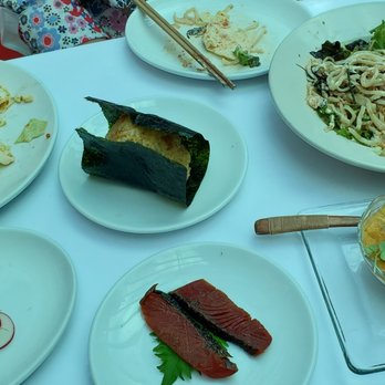 Dr. Clark - Top row: Addictive Cabbage, uneaten Pickled Unigiri, Ramen Salad. Bottom row: Horse Mackerel, Salmon Jerky, uneaten Homemade Tofu. - Japanese Near Me - New York, New York Dr. Clark - Top row: Addictive Cabbage, uneaten Pickled Unigiri, Ramen Salad. Bottom row: Horse Mackerel, Salmon Jerky, uneaten Homemade Tofu. - Japanese Near Me - New York, New York