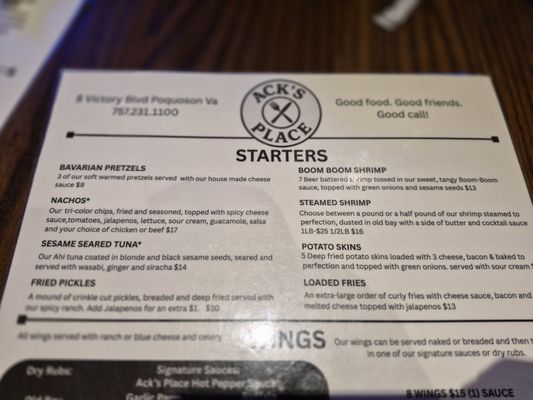 Menu photo 4 Ack's Place Poquoson, VA Menu photo 4 Ack's Place Poquoson, VA