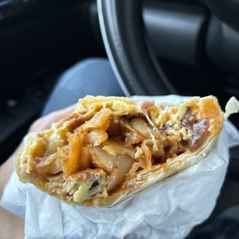 Burger Basket - Don't mind how I hold the Burrito .  it's really big   - FLAMESburrito special - Burgers Near Me - Norwalk, California