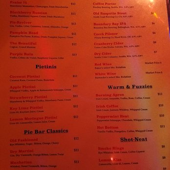 Pie Bar - menu on 11/26/16 - Cocktail Bars Near Me - Seattle, Washington