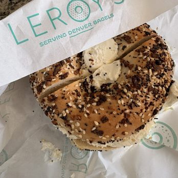 Leroy's Bagels - Sesame bagel with plain cream cheese - Bagels Near Me - Denver, Colorado Leroy's Bagels - Sesame bagel with plain cream cheese - Bagels Near Me - Denver, Colorado