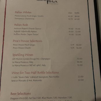 Trattoria Pina - Wine menu part 2 - Italian Near Me - Tucson, Arizona