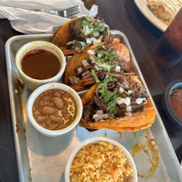 Barbacoa taco frijoles charro and rice Barbacoa taco frijoles charro and rice