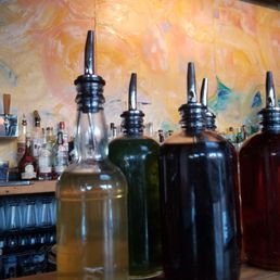 Syrups at thr top of the bar...