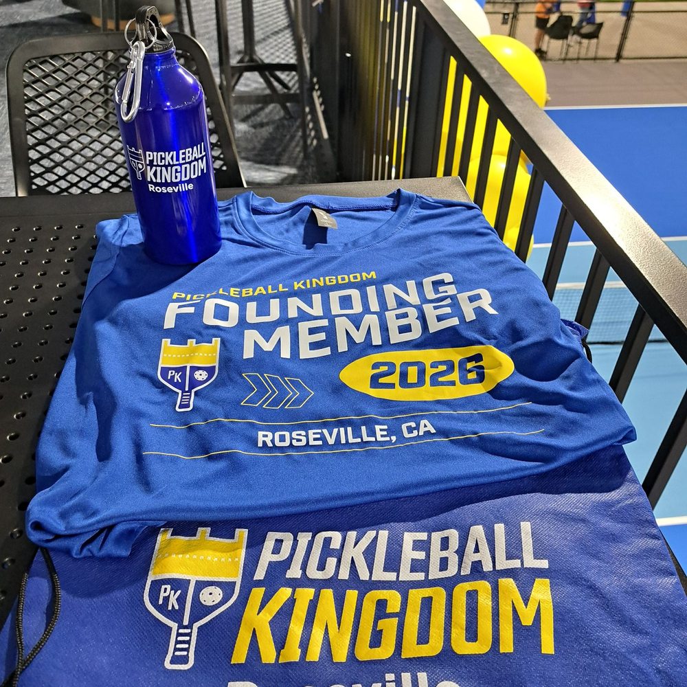 Pickleball Kingdom - Swag bag for founding members. Choices of t-shirt or baseball cap. - Pickleball Near Me - Roseville, California Pickleball Kingdom - Swag bag for founding members. Choices of t-shirt or baseball cap. - Pickleball Near Me - Roseville, California