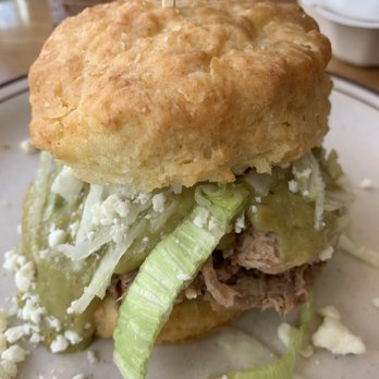 Pine State Biscuits - Reno - Monthly special with pulled pork, verde, lettuce and cojita cheese. - Breakfast & Brunch Near Me - Reno, Nevada