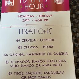 Happy Hour menu