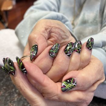 Nails by Theresa - Neon Laser Lights Design on Black Nails - Nail Salons Near Me - Napa, California Nails by Theresa - Neon Laser Lights Design on Black Nails - Nail Salons Near Me - Napa, California