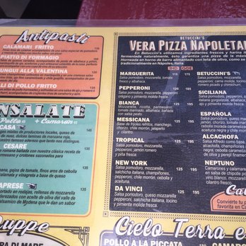 Betuccinis - Part of the menu.  Salads and pizza - Italian Near Me - Rosarito Beach, BCN