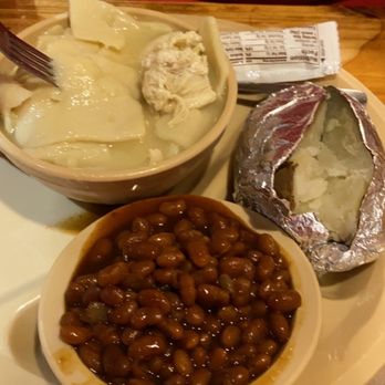 Lamberts Cafe - Chicken and Dumplins, baked beans, and baked potato. - American Near Me - Sikeston, Missouri