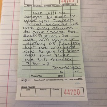 Tacos Huicho - Note from cashier. - Mexican Near Me - Phoenix, Arizona