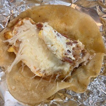 Taqueria Cedral - Bacon, egg, and cheese on flour - Food Trucks Near Me - Houston, Texas