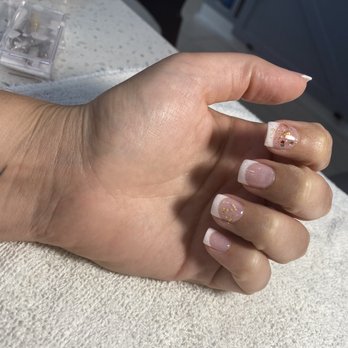 Rex Day Spa - French dip with gold foil and glitter - Nail Salons Near Me - Falls Church, Virginia Rex Day Spa - French dip with gold foil and glitter - Nail Salons Near Me - Falls Church, Virginia