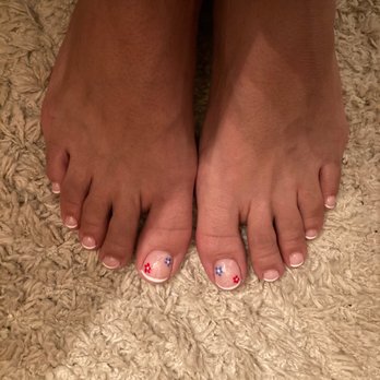 Nails Spa & Beyond - Gel pedicure with french tip and flower design - Nail Salons Near Me - Westfield, New Jersey Nails Spa & Beyond - Gel pedicure with french tip and flower design - Nail Salons Near Me - Westfield, New Jersey