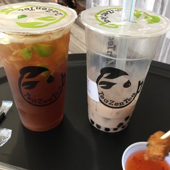 TeaZenTea - On the right is the taro black milk tea with regular boba. Delicious. Sweet and creamy. The left is the black tea. Refreshing. - Coffee & Tea Near Me - Brentwood, California