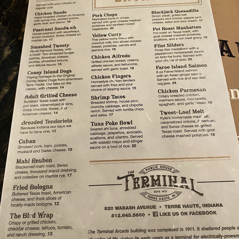 The Terminal Public House - Menu - Bars Near Me - Terre Haute, Indiana The Terminal Public House - Menu - Bars Near Me - Terre Haute, Indiana