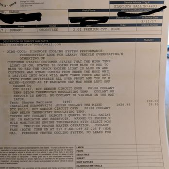 Gilmore's Auto Service - My receipt from Reynold's (dealership) detailing how mechanic ruled out all other issues but cap not being placed on correctly. - Auto Repair Near Me - Culpeper, Virginia Gilmore's Auto Service - My receipt from Reynold's (dealership) detailing how mechanic ruled out all other issues but cap not being placed on correctly. - Auto Repair Near Me - Culpeper, Virginia