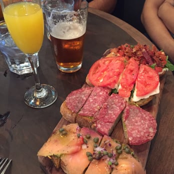 Postino Annex - Plate of bruschetta, mimosa, & Sierra Nevada - Wine Bars Near Me - Tempe, Arizona
