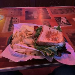Callaghan's Irish Social Club - An intimidating BLT with a side of kettle chips and a quite sour pickle.  Excellent!