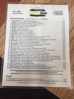 Menu photo 2 Yellow Submarine Lynchburg, VA Menu photo 2 Yellow Submarine Lynchburg, VA