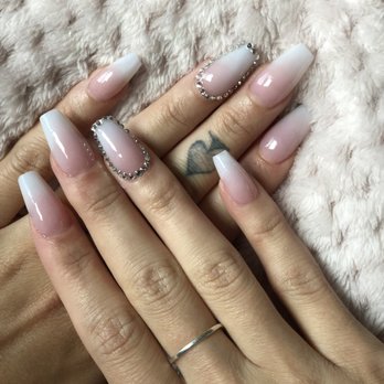 Best Nails and Spa - Coffin shaped natural ombré with decorations - Nail Salons Near Me - Portland, Oregon