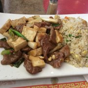 Photo of China Way Restaurant - Santa Clara, CA, United States. Beef and tofu lunch plate with vegetable fried rice. It also comes with a cup of hot and sour soup. Plentiful and yummy.