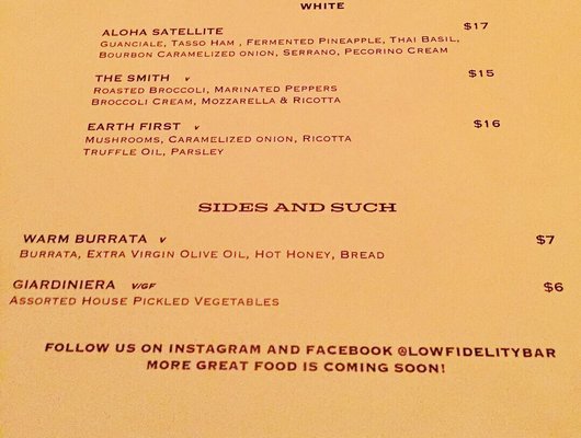 Menu photo 5 Low Fidelity Jersey City, NJ