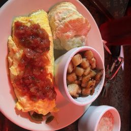 Omelette with biscuit and gravy. Omelette with biscuit and gravy.