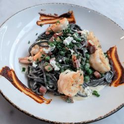 Pigeon and Whale - Squid Ink Pasta - Sautéed Shrimp | Miticrema | Chorizo