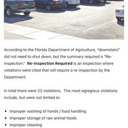 Downstairs - Article showing list of 23 food inspection violations