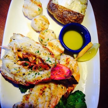 Red Lobster - Wood grilled lobster, shrimp and scallops with a baker and broccoli! - Seafood Near Me - Reno, Nevada
