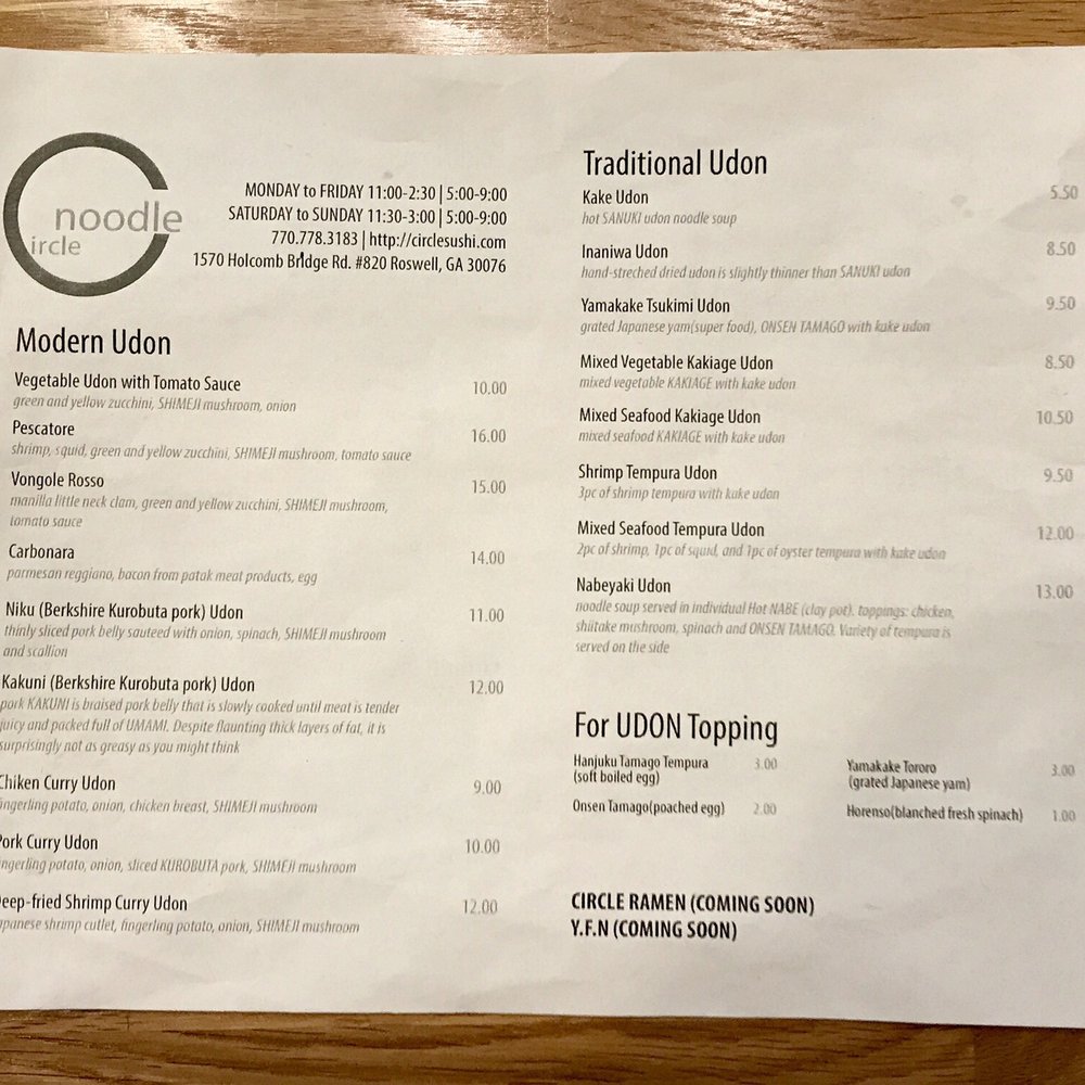Circle Noodle - Menu - Japanese Near Me - Roswell, Georgia Circle Noodle - Menu - Japanese Near Me - Roswell, Georgia