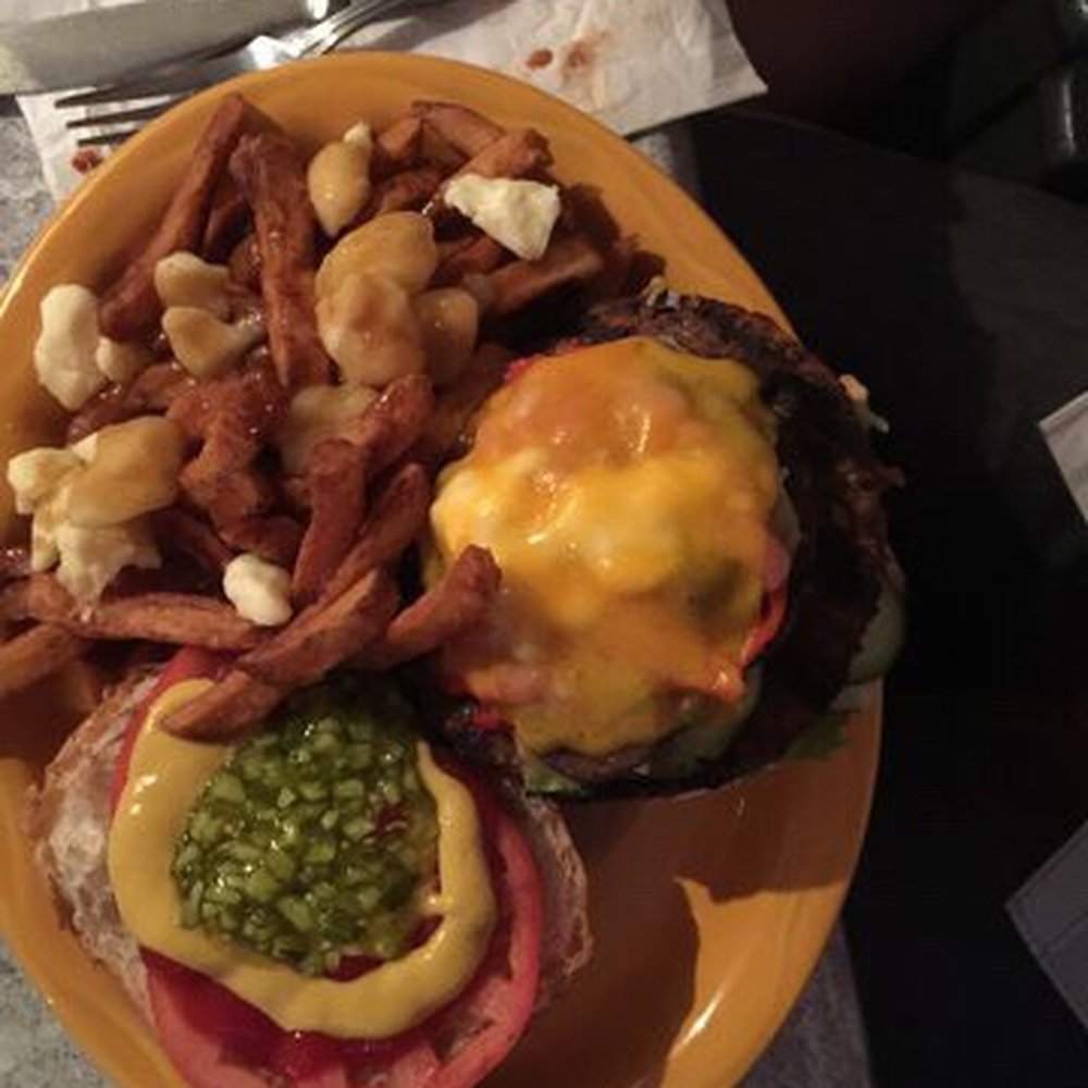 Utopia Café & Grill - Vegetarian Utopia Burger with poutine - Tex-Mex Near Me - Toronto, Ontario