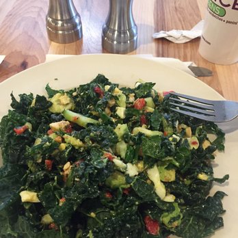 Choice Greens - My custom creation: Kale, avo, chicken, cucumber and roasted bell pepper with feta vinegarette. Delicious! - Vegetarian Near Me - Tucson, Arizona Choice Greens - My custom creation: Kale, avo, chicken, cucumber and roasted bell pepper with feta vinegarette. Delicious! - Vegetarian Near Me - Tucson, Arizona
