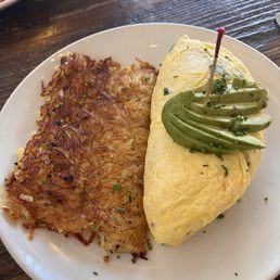 Hashbrowns and a bacon and spinach omelette Hashbrowns and a bacon and spinach omelette