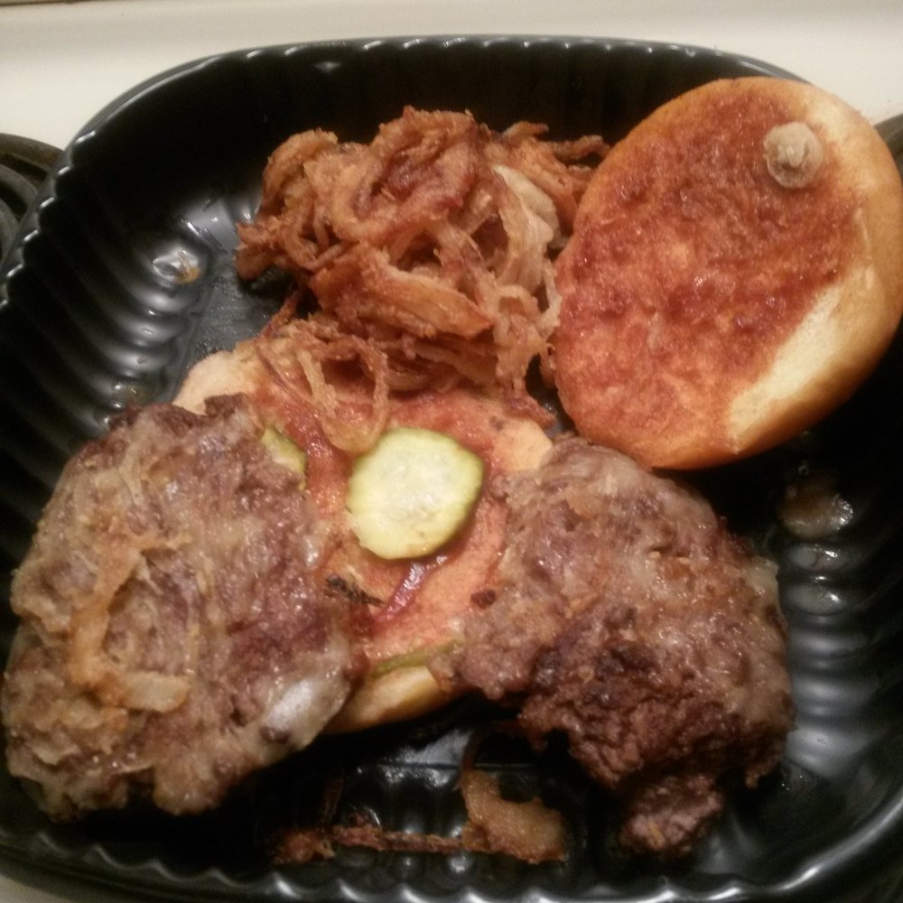Applebee's Grill + Bar - Photo showing my burger that was actually two smaller burgers and pile of undercooked onions - American Near Me - Sturgis, Michigan Applebee's Grill + Bar - Photo showing my burger that was actually two smaller burgers and pile of undercooked onions - American Near Me - Sturgis, Michigan