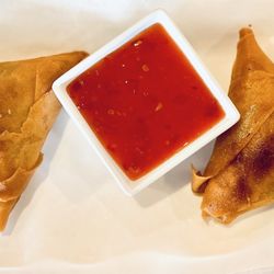 Gursha Ethiopian Cuisine - Veggie Sambusa with sweet and sour sauce