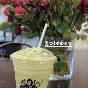 Cafe Biaani - Matcha w. mango cold foam - Coffee & Tea Near Me - Anaheim, California