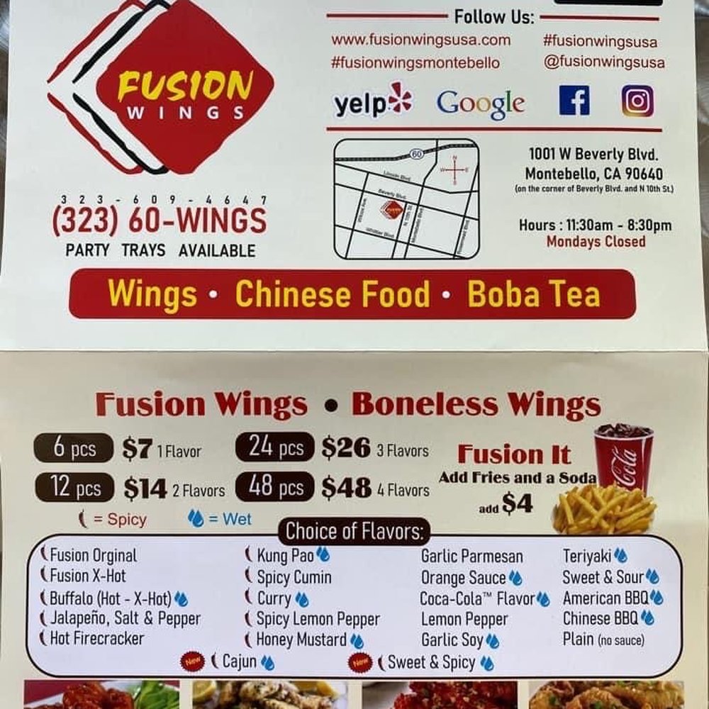 Fusion Wings - Menu - Chicken Wings Near Me - Montebello, California
