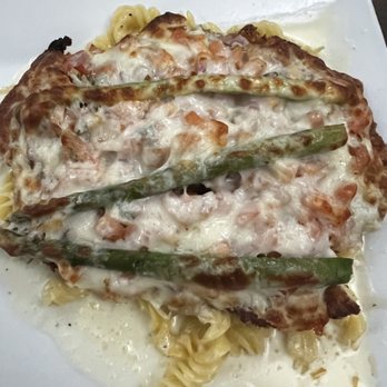 La Casetta Italian Bistro - Chicken special. Panko crusted chicken topped with tomato bruschetta, asparagus and melted mozzarella. Served over homemade pasta. - Italian Near Me - Ocean View, New Jersey