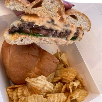 Saltwater Deck - Grass fed cheeseburger with chips was good - New American Near Me - Long Beach, California Saltwater Deck - Grass fed cheeseburger with chips was good - New American Near Me - Long Beach, California