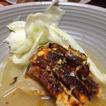 Aba - Hamachi with spiced brown butter and orange + fennel water. - Mediterranean Near Me - Chicago, Illinois