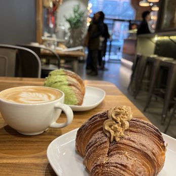 Angus T - Hazelnut Coffee Croissant and Latte - Cafes Near Me - Vancouver, British Columbia