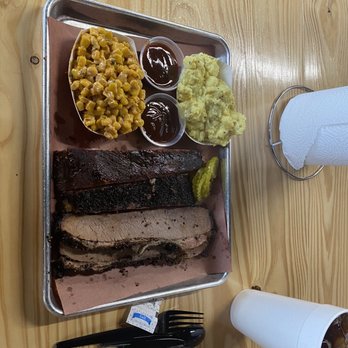 JW's Barbecue - Ribs and brisket with Elote and potato salad - Barbeque Near Me - Jacksonville, Texas JW's Barbecue - Ribs and brisket with Elote and potato salad - Barbeque Near Me - Jacksonville, Texas
