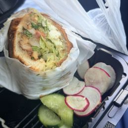 Chicken Torta, wilted cucumbers, and old radishes. Chicken Torta, wilted cucumbers, and old radishes.