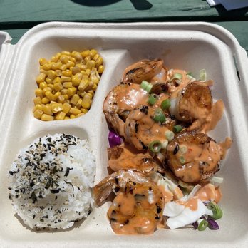 Braddah Chic’s - a meal in a styrofoam container - Burgers Near Me - Wailuku, Hawaii