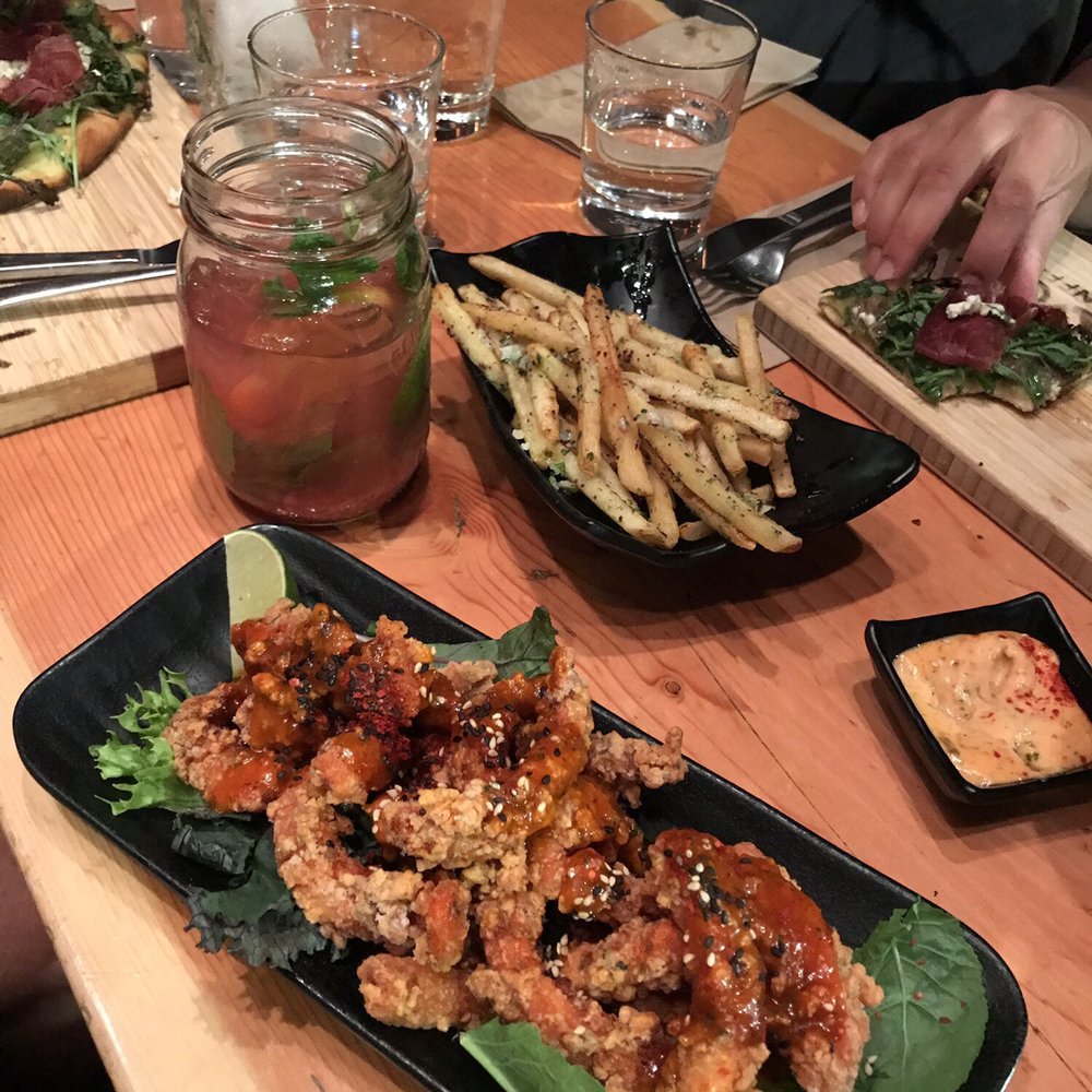 Block Kitchen + Bar - Calamari, truffle fries and bison flatbread - Sandwiches Near Me - Banff, Alberta