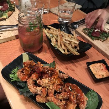 Block Kitchen + Bar - Calamari, truffle fries and bison flatbread - Sandwiches Near Me - Banff, Alberta Block Kitchen + Bar - Calamari, truffle fries and bison flatbread - Sandwiches Near Me - Banff, Alberta
