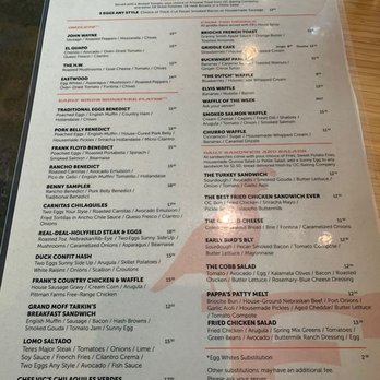 Early Bird - Menu a few months back - prices higher now - New American Near Me - Fullerton, California